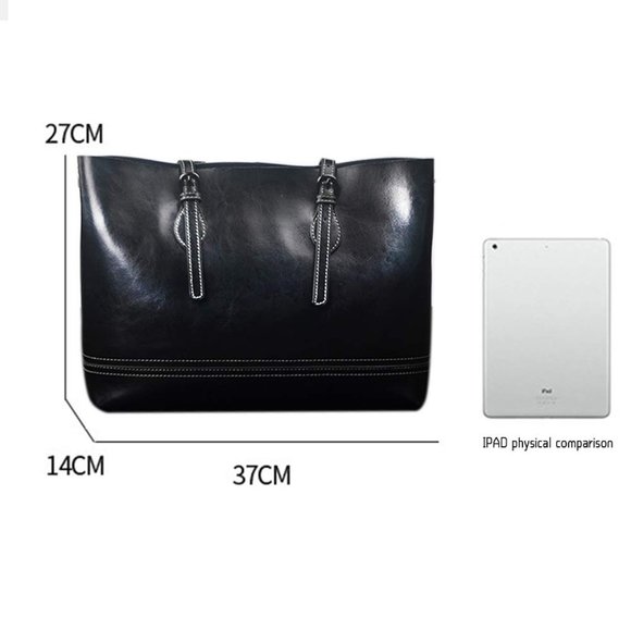Black Genuine Leather Large Shoulder Bag Tote - Picture 4 of 13